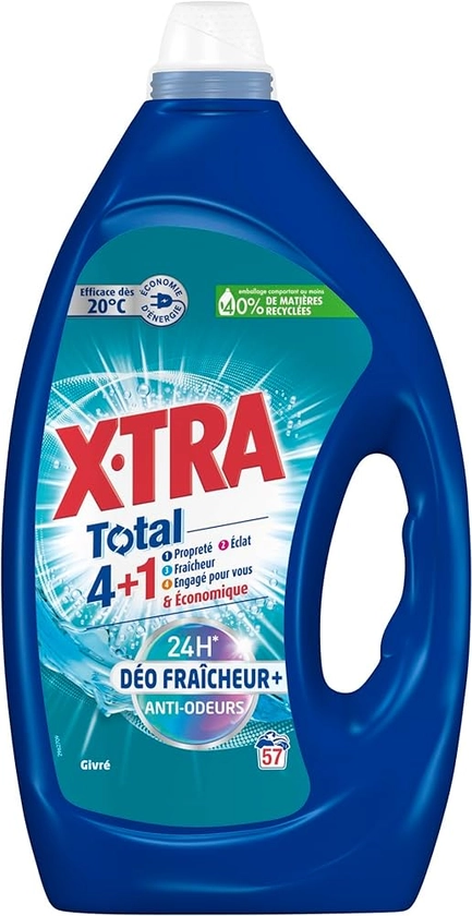 X, Tra Total - Liquid Laundry Detergent - 4 Plus 1 - Cleanliness - Radiance - Freshness - Committed to You - Economical - Frosted Fragrance - Deo Freshness Plus - 24H Anti-Odour - Effective at 20°C -