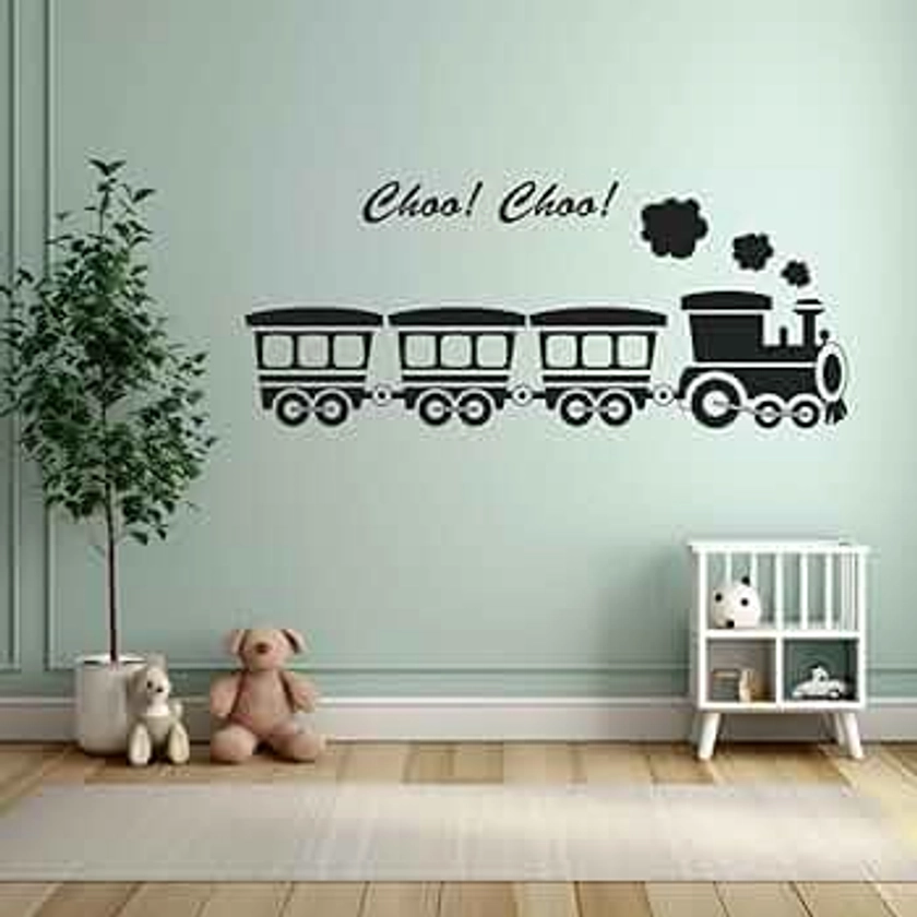 Charming Train Wall Stickers - Adorable Kids Room Decor - Removable Vinyl Decals - 23"x11" Size - Perfect for Boys' Bedroom (Black-JZY145-Choo)