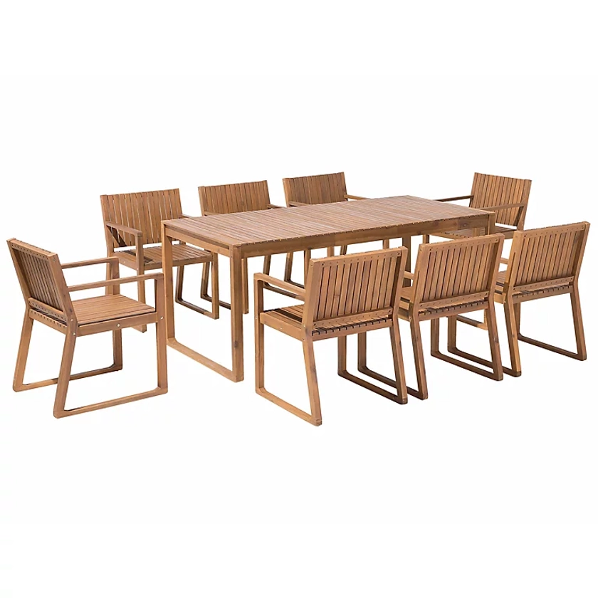 Dining Set 8 Seater Wood Light Wood SASSARI | DIY at B&Q