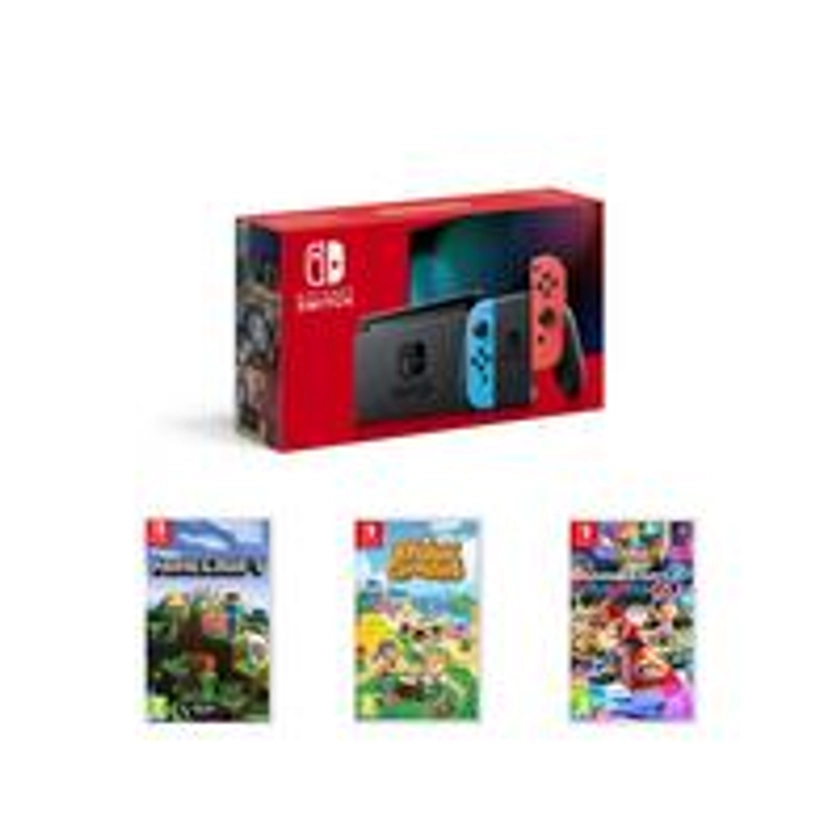Neon 1.1 Console with Animal Crossing New Horizon, Minecraft and Mario Kart 8 Deluxe