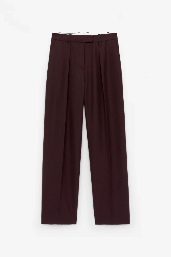 Geplooide broek met hoge taille - Donkerrood - DAMES | H&M NL