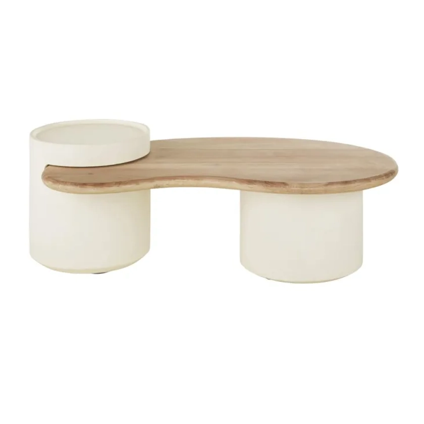 Table basse blanche et plateau en bois de manguier L125 Sartene | Maisons du Monde