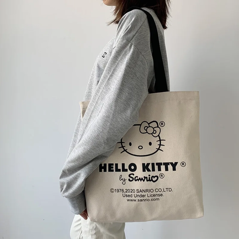 Sacola de lona, Hello Kitty estética, personalizado, personalizado, reutilizáveis mercearia, Shopping Shoulder Bag, bonito Travel Bag