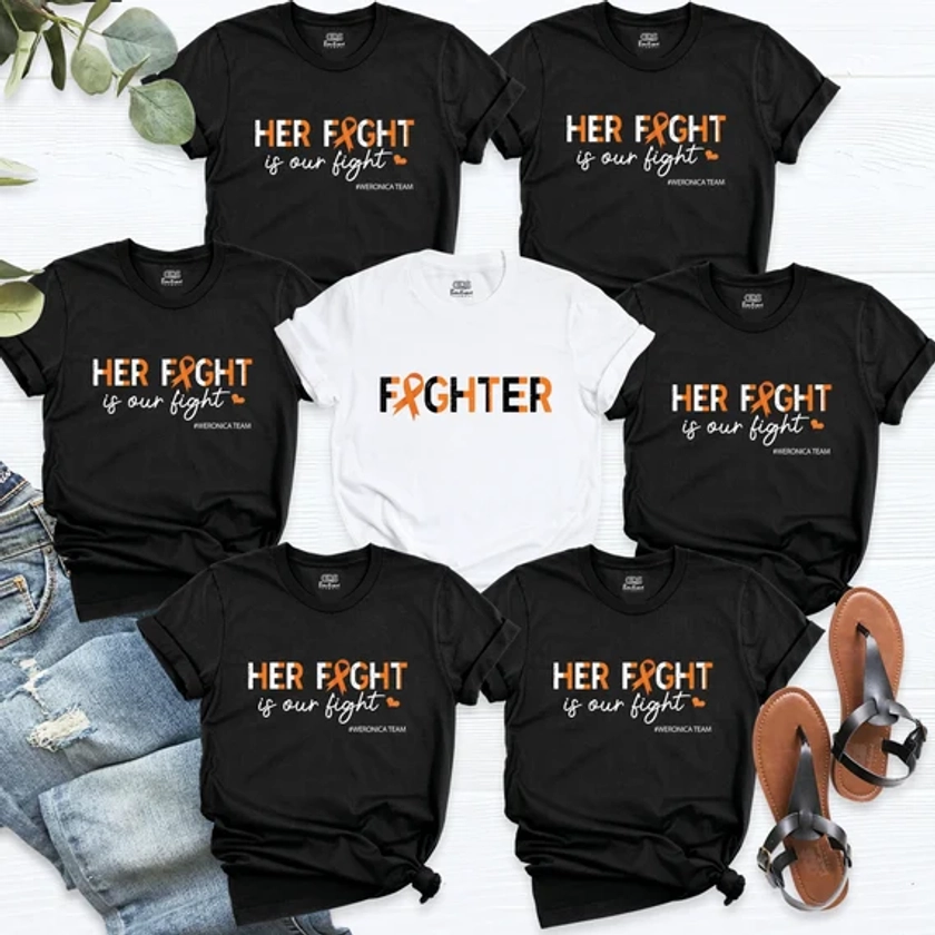 MS Awareness Team Shirt, Personalized Her Fight is Our Fight Shirt, Multiple Sclerosis Group Tshirt, Orange Ribbon Fighter Tees, MS Shirt