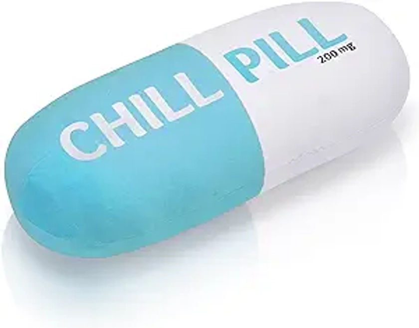 Chill Pill Pillow - Blue Decorative chill Pillows for Preppy Room Decor - Funny Pillows for Aesthetic Room Decor - Larger Size 18" x 7" - Chill Throw Pillow for Cute and Trendy Gifts