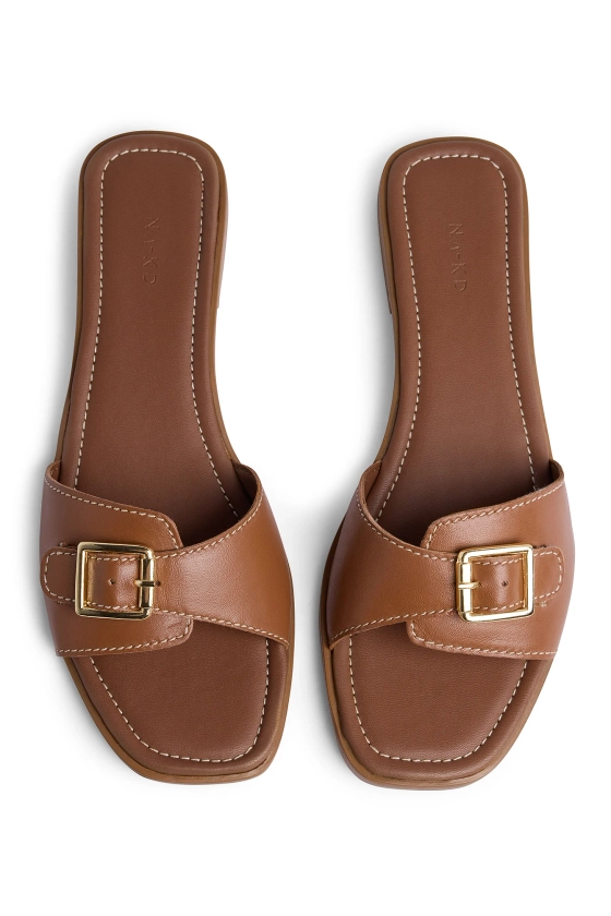 Leather Buckle Slippers