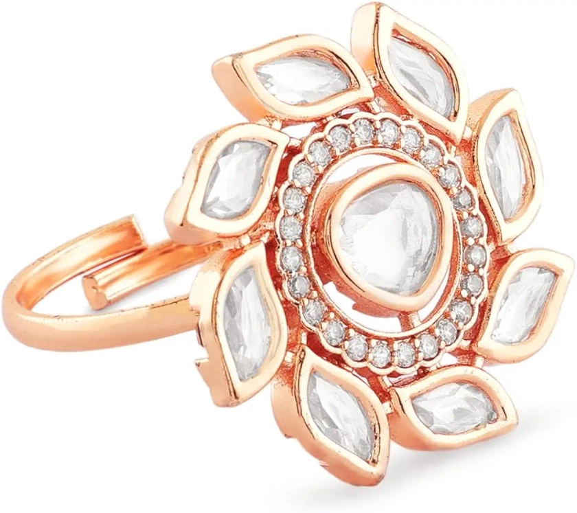 Buy ZAVERI PEARLS Rose Gold Tone Dazzling Cubic Zirconia Embellished Brass Adjustable Ring For Women-ZPFK17187 at Amazon.in