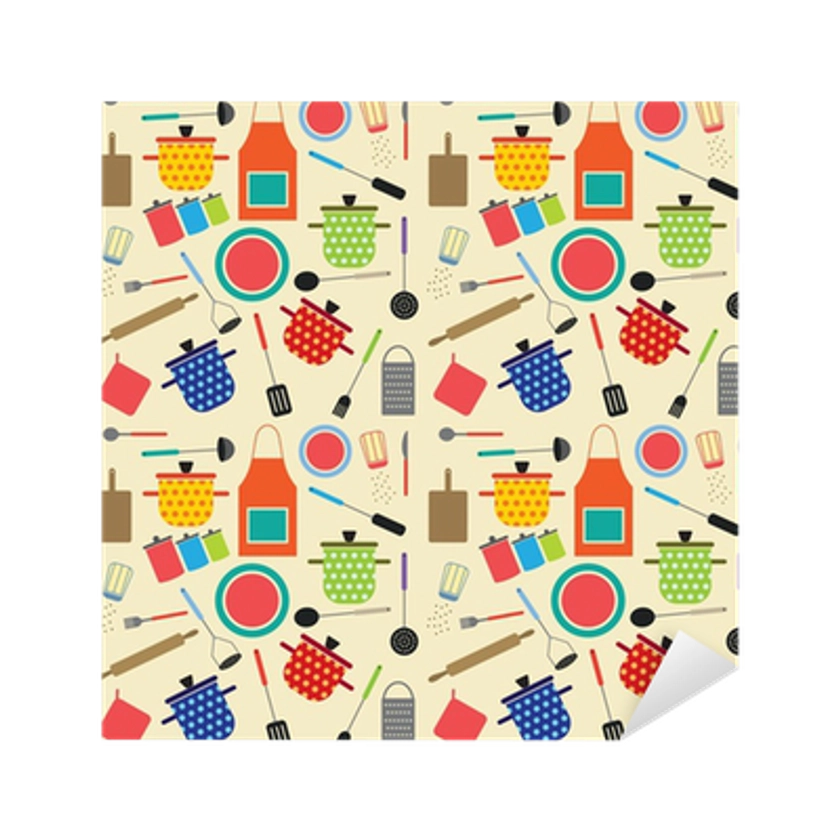 Sticker Colorful seamless pattern with cooking related symbols - PIXERS.NET.AU