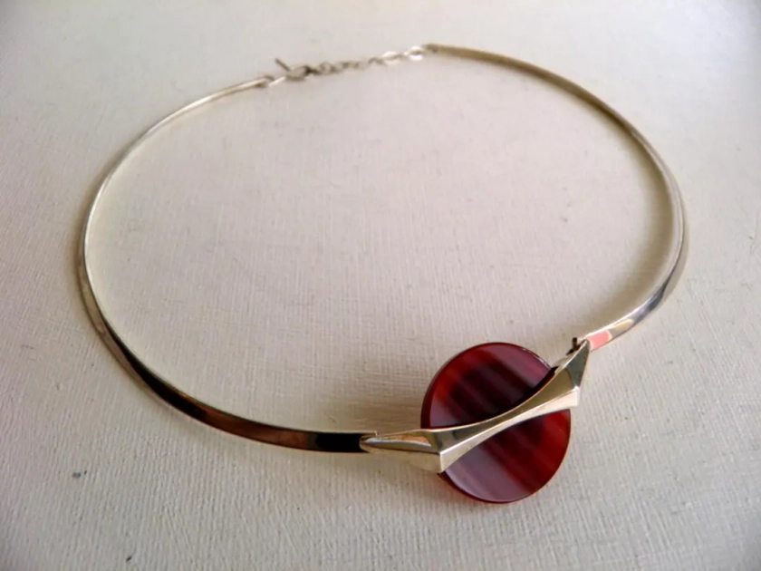 Mid Century MAPPINS Sterling Choker With Agate Disc - Etsy UK