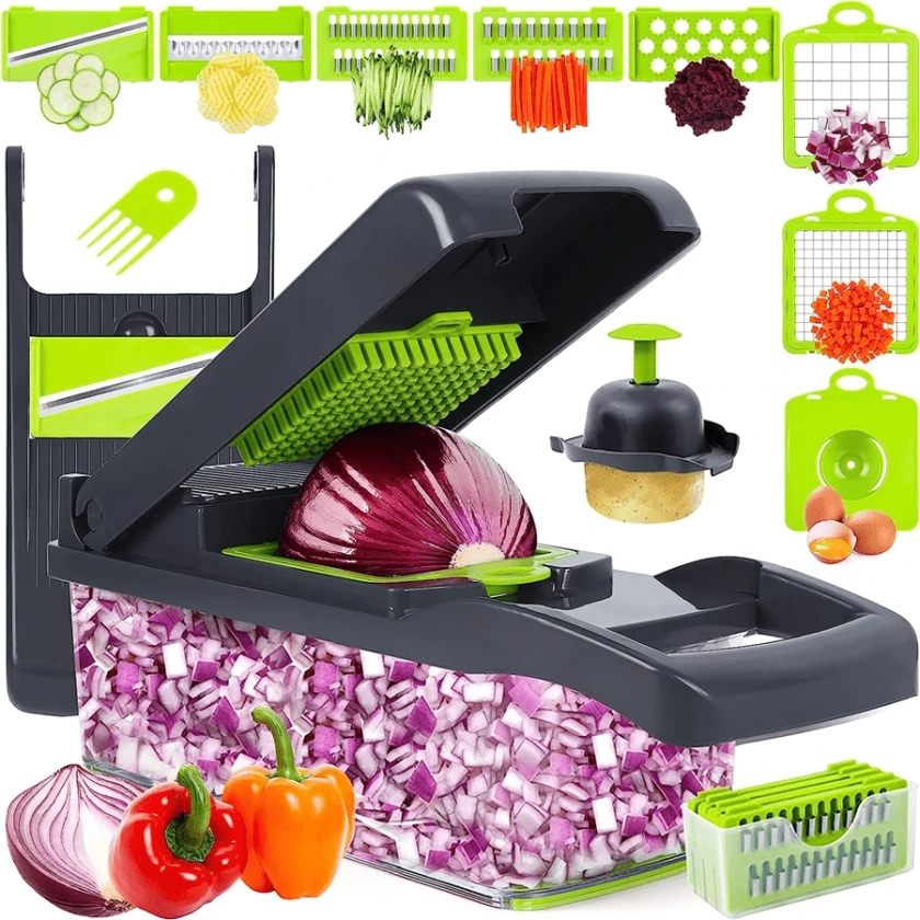 Hachoir À Légumes 16 Pièces/ensemble, Trancheur De Fruits Multifonctionnel, Broyeur D'aliments Portatif, Trancheur De Légumes En Conteneur, Hachoir À Oignons À Lame Interchangeable, Trancheur De Pommes De Terre À Usage Domestique, Gadgets De Cuisine, Cadeau De Vacances | Mode en ligne | SHEIN FRANCE