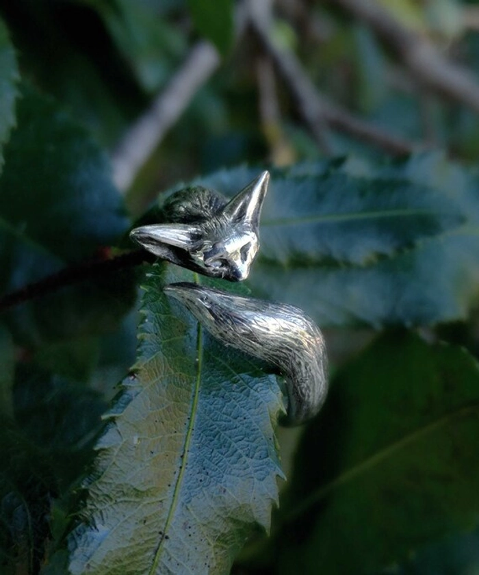 Folklorika Fennec Fox Ring - Sterling Silver or Bronze Adjustable Animal Wrap