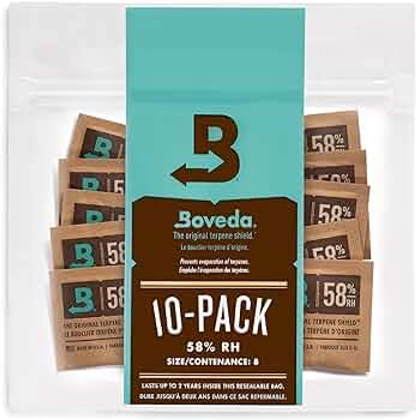Boveda 58% Two-Way Humidity Control Packs For Storing 1 oz – Size 8 – 10 Pack – Moisture Absorbers for Small Storage Containers – Humidifier Packs – Hydration Packets in Resealable Bag