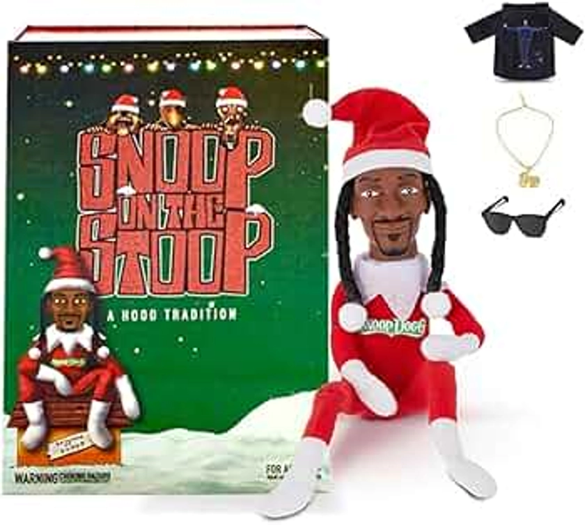 Snoop on a Stoop 2023, Snoop elf on a Shelf, Elf Doll, Box Toy 12" Figurine Elf, Plush Toys, Includes, Elf Toy, Tshirt, Sunglasses, Gold Chain, Bonus Big Gift Box(Limited Edition), Red