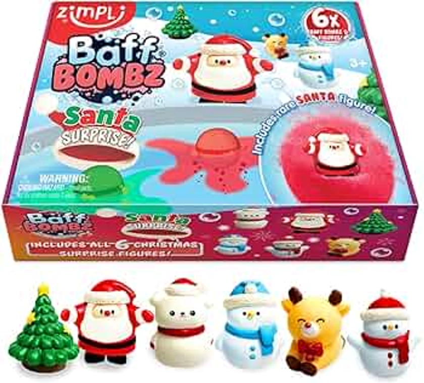 Zimpli Kids 6 x Large 100g Santa Surprise Bath Bombs, 6 Surprise Christmas Toys Inside, Collector Stocking Filler Gift, Gift for Children, Xmas Present for Boys & Girls, Bath Bomb Gift Set