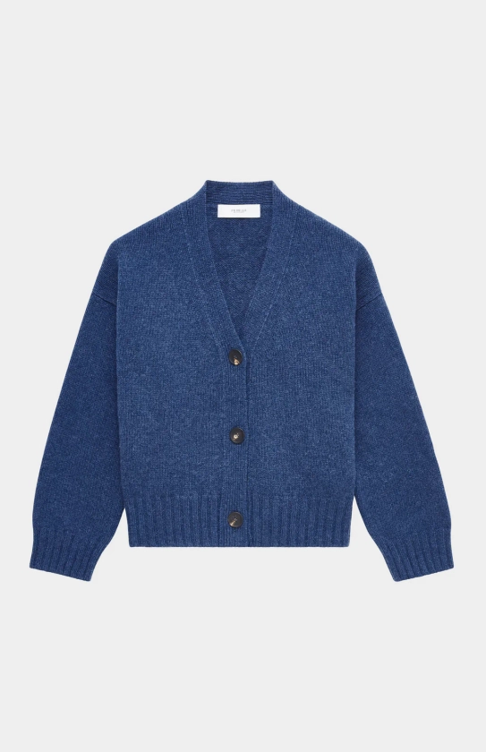 Women's Cropped Chunky Cashmere Cardigan In Night Sky