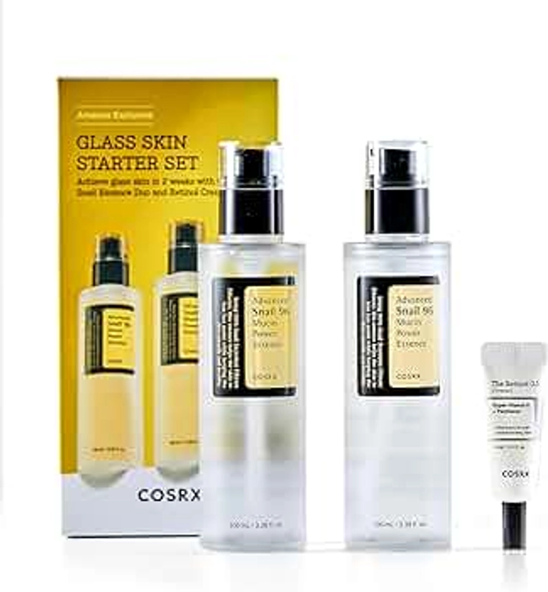 COSRX Glass Skin Starter Set, Amazon Exclusive, Advanced Snail 96% Mucin Power Essence & Retinol 0.1% Cream Mini Sample, Daily Hydrating & Firming Korean Skin Care Kit, Gift Set