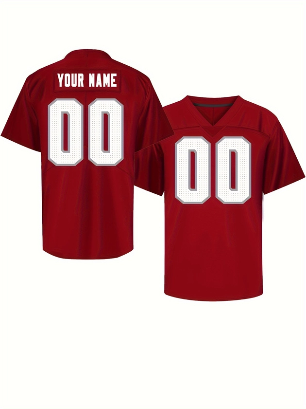 Customized Name And Number Design, Men's Short Sleeve Loose V-neck Embroidery Personalized American Football Jersey, Outdoor Rugby Jersey For Team Tra