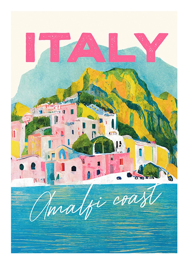 SipCircle - Italy Amalfi Pastel Coast Affiche