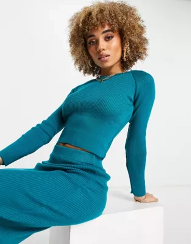 Femme Luxe knitted jumper with rib detail co-ord in blue | ASOS