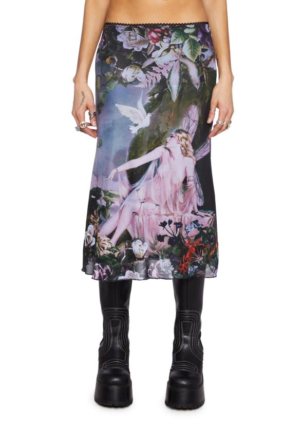 Current Mood Fairy Fairy Core Graphic Midi Skirt - Multi