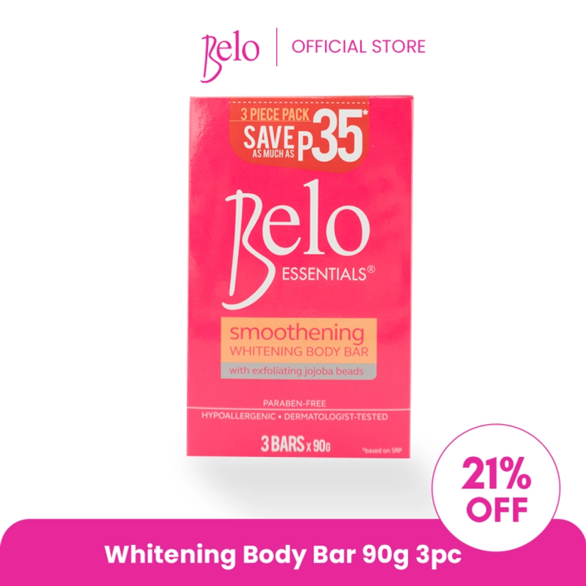 Check out 3-PC Belo Essentials Smoothening Whitening Body Bar 90g. Get it on Lazada now!