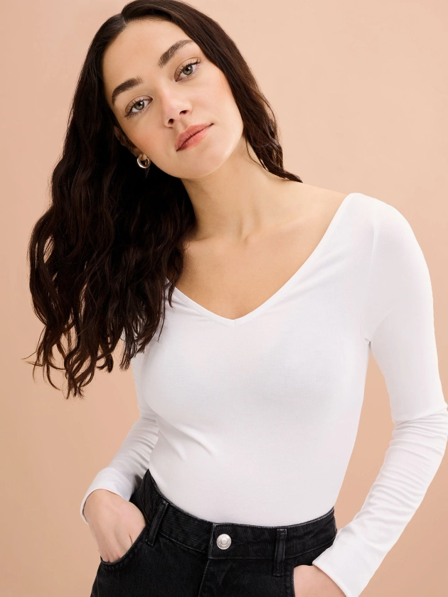 Ariana V Neck Body in White | OMNES | Tops | Sustainable & Affordable Clothing | Shop Women's Fashion