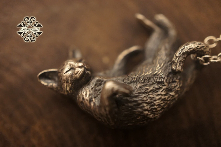 NEW! 925 Sterling Silver The 3D Sleeping Cat Pendant