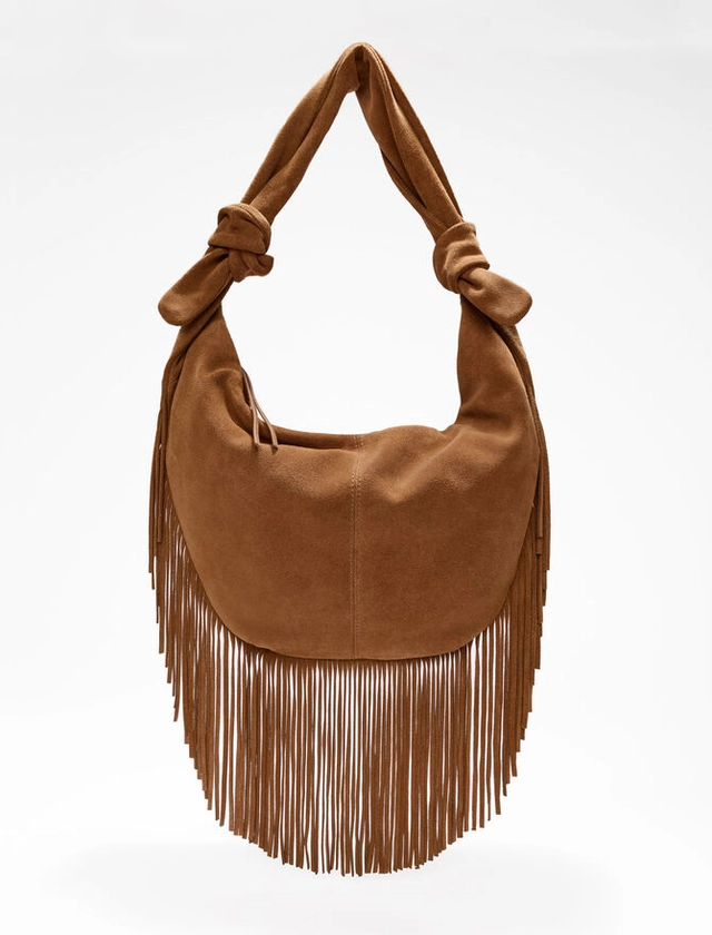 121BOWBAGSUEDE Sac en suède à nouer avec franges