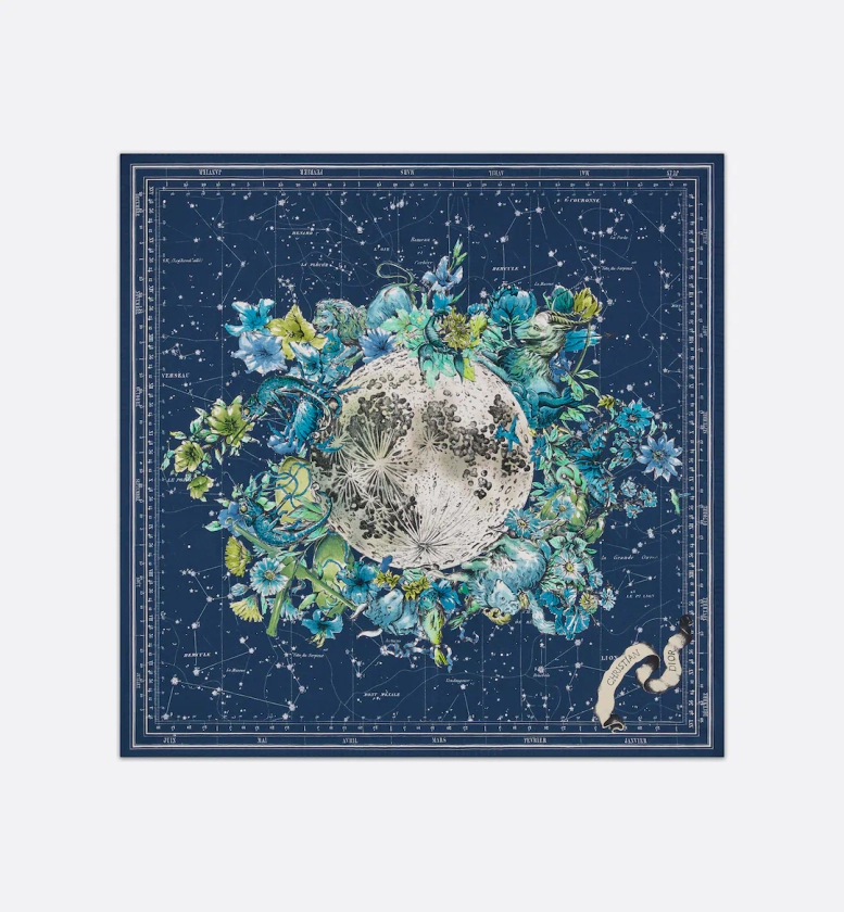 Dior Zodiac 90 Square Scarf Navy Blue Silk Twill | DIOR