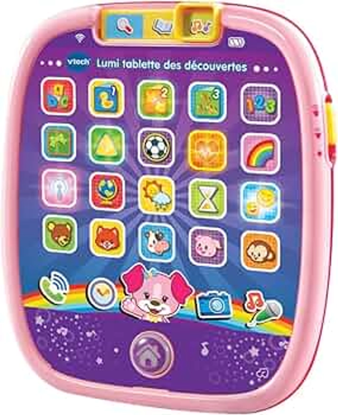 VTech - Lumi Tablette des Découvertes Rose, Tablette Tactile Bébé avec Écran Lumineux et 25 Touches Interactives, Jeu d'Éveil Musical, Jouet Éducatif, Cadeau Bébé Dès 9 Mois - Contenu en Français