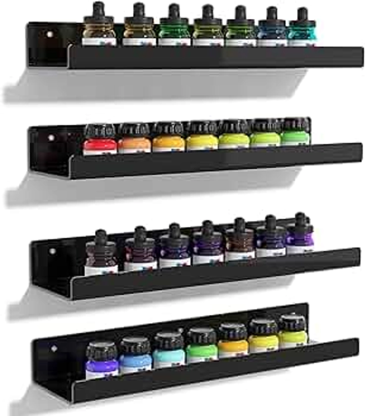 upsimples 4 Pack Acrylic Shelves for Wall Storage, 15" Floating Bookshelves for Kids, Display Shelf Organizer for Bathroom, Bedroom, Living Room, Kitchen, Room Decor, Black