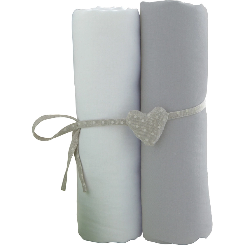 Lot de 2 draps housse 60x120cm blanc et gris