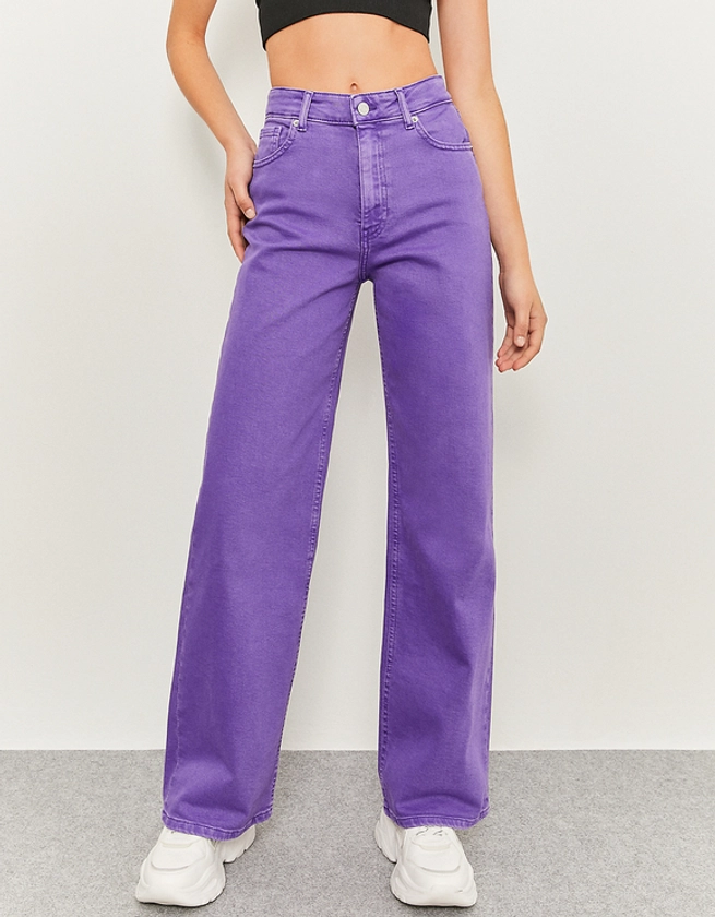 PANTALON JAMBE LARGE TAILLE HAUTE VIOLET