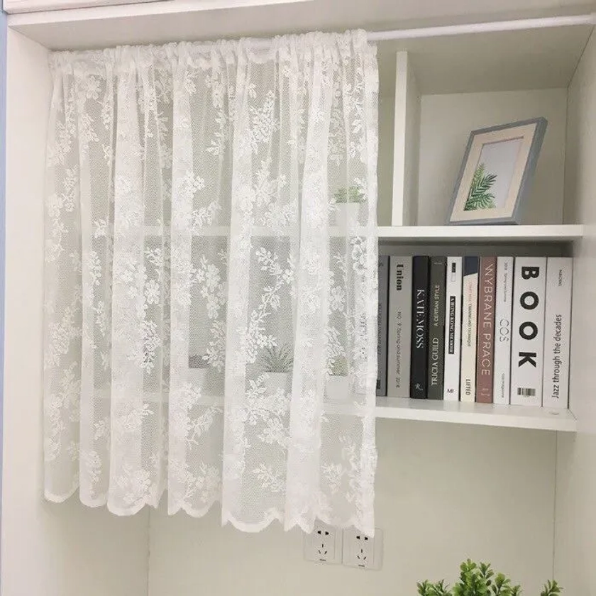 White Sheer Lace Valance Curtains