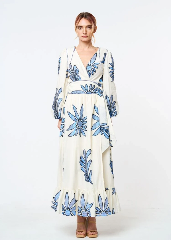 Ciebon Fawn Embroidered Midi Dress- Blue