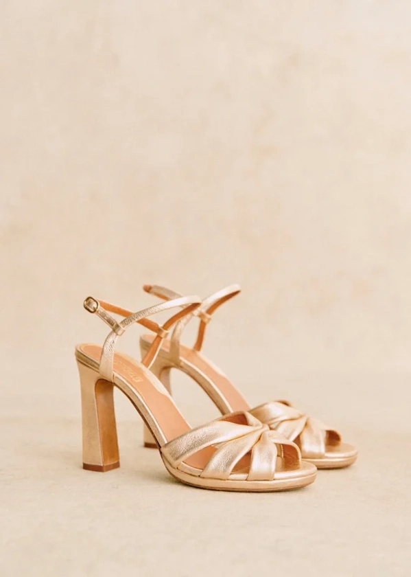 Lucille High sandals - Smooth Gold - Smooth metallic-effect sheepskin leather - Sézane