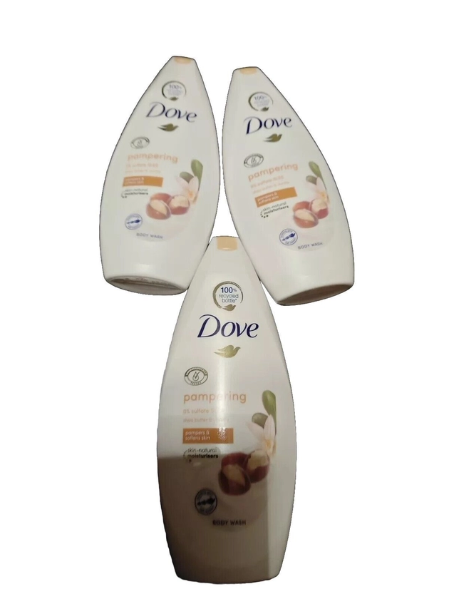 3x DOVE PAMPERING SHEA BUTTER &amp; VANILLA BODY WASH 225ML EACH