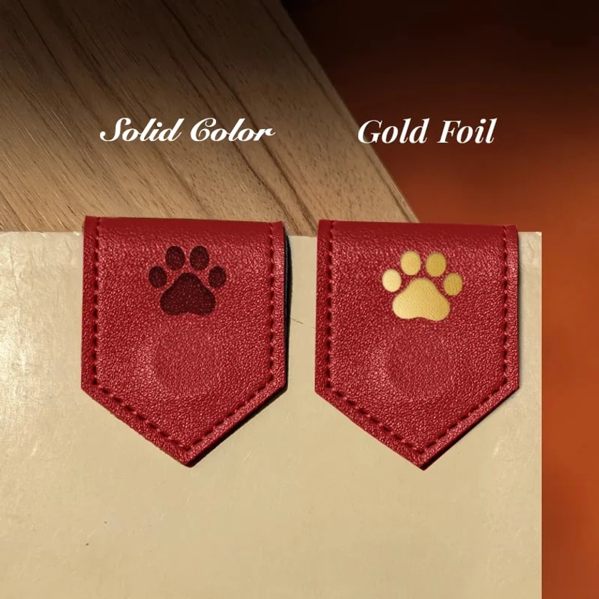 🎉Buy 2 Get 1 Free🎁-Personalized Magnetic Leather Bookmark - Solid Color / Red / Dog Paw