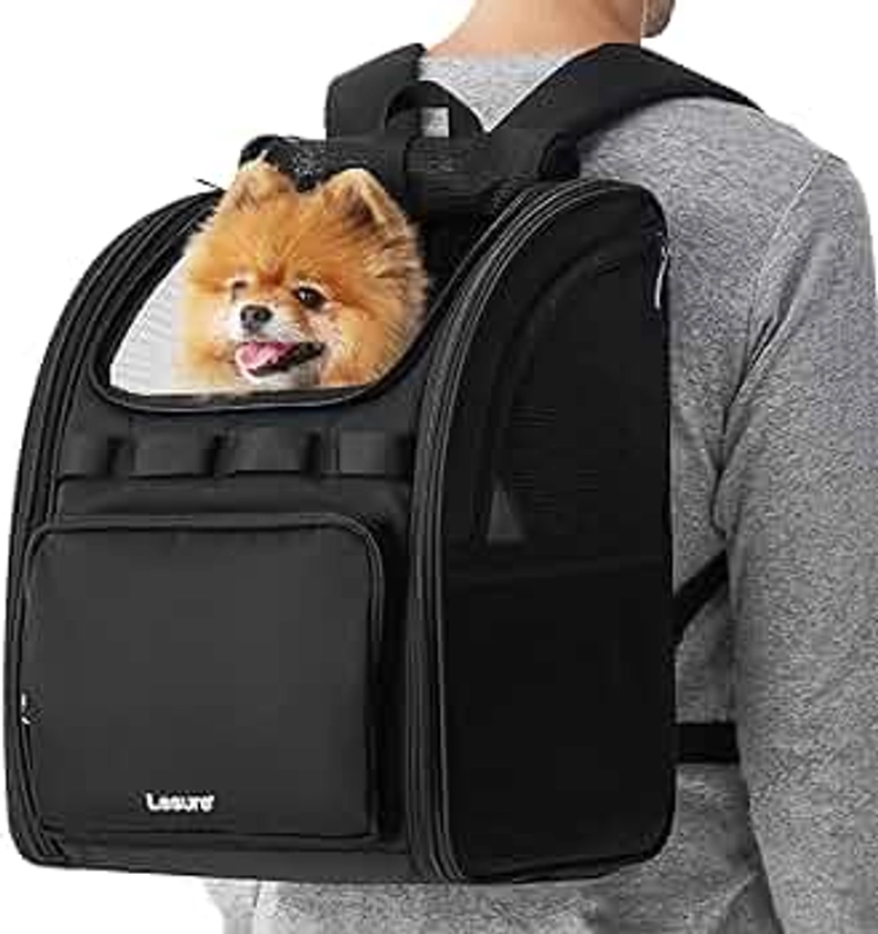 Lesure Cat Backpack Carrier, Collapsible Soft Pet Carrier for Small Dogs, Fully Ventilated Dog Backpack for Outdoor Bike Hiking Camping, Black