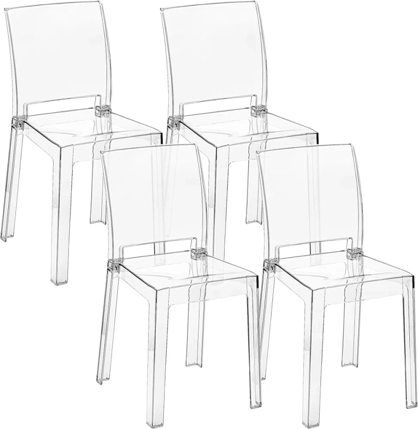 Baroni Home Lot de 4 Chaises en Plexiglas pour la Salle à Manger, Chaises Modernes Démontables en 2 Parties avec Assise Ergonomique et Dossier Incurvé, Chaise de Cuisine Transparent 36x81x43 cm : Amazon.fr: Cuisine et Maison