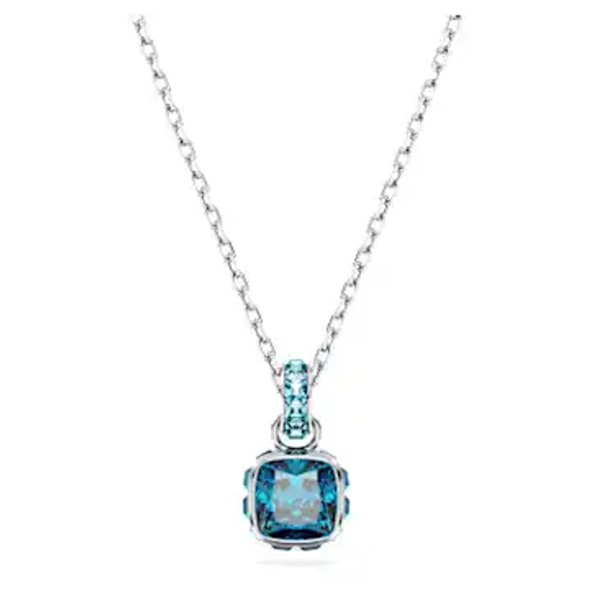 Pendentif Birthstone, Taille Carré, Décembre, Bleu, Métal rhodié