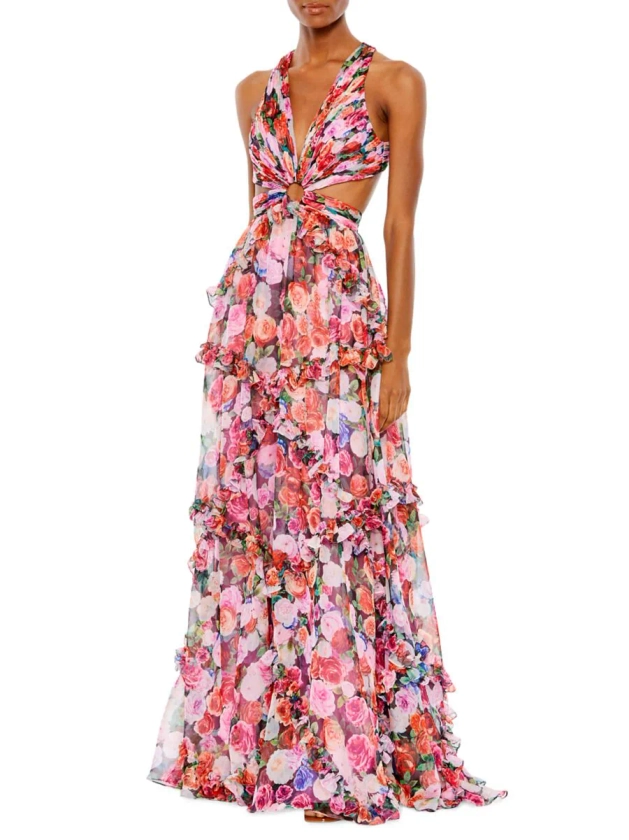 Shop Mac Duggal Ieena Floral Cut-Out Gown | Saks Fifth Avenue