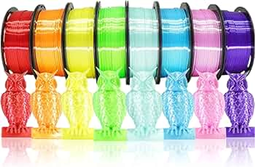 1.75mm Silk Shiny PLA 3D Printer Filament 8 Bright Colors Bundle: Silk Yellow/Lime Green/Orange/Sky Blue/Pink/Cyan/Red/Purple, Each Spool 250g, Total 2Kg 3D Printing Material, 250g x 8 Spools