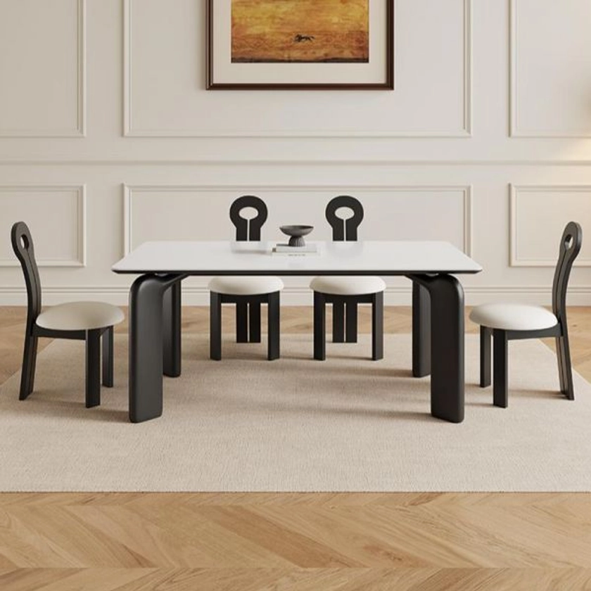 Table à manger rectangulaire en pierre blanche, fixe, anti-rayures, 4 places, 51,2"L x 31,5"L x 29,5"H, sans chaises