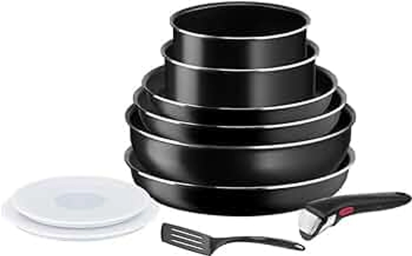 Tefal Ingenio Batterie de cuisine 10 pièces, Non induction, Revêtement antiadhésif résistant, Poêles, Casseroles, Ustensiles de cuisine, Fonction Thermo-signal, Fabriqué en France, Easy On L1599802