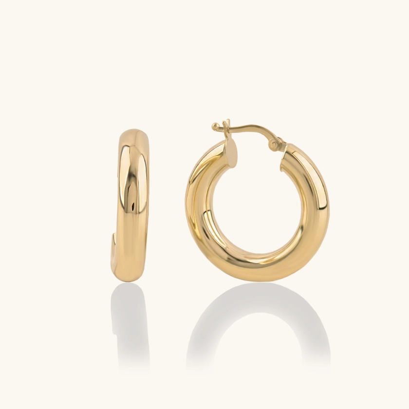 Bold Tube Hoop Earrings in Gold