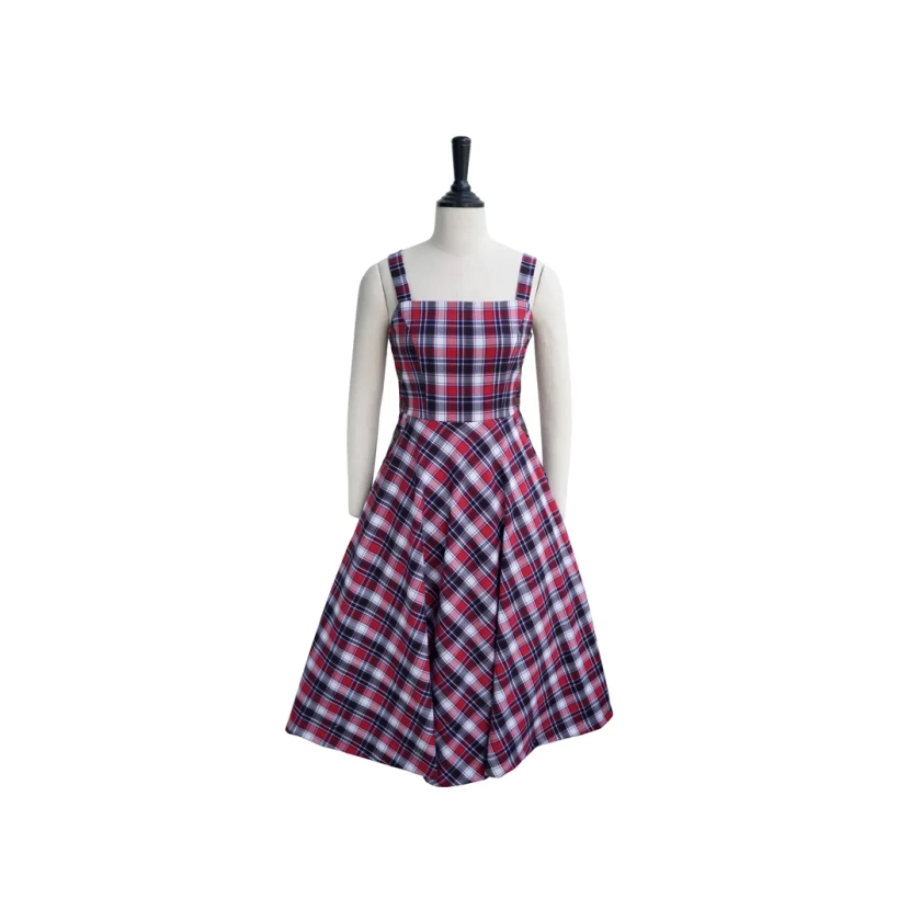 DIANE DRESS in Tartan #21 Fabric | pin up cotton vintage 50s dress, retro swing dress, brilliladies black 1950 dress, side buttons