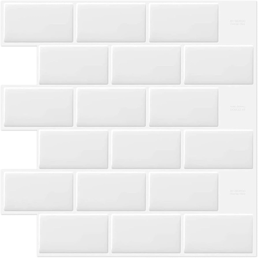 DEWOO White Subway Tile Peel and Stick Backsplash Tiles for Kitchen Bathroom Wall, 10-Sheet (12"×12") - Amazon.com