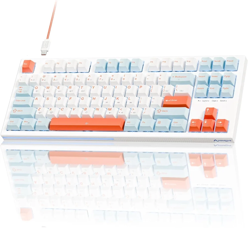 KEMOVE K87SE TKL Clavier de Jeu Mécanique, Interrupteurs Linéaires Rouges, Rétroéclairage LED, Disposition US QWERTY, Clavier Filaire 75%, Touches Programmables, NKRO, Câble USB-C Amovible