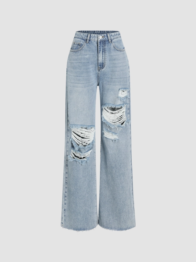 French Riviera Vacation High Waist Ripped Straight Leg Jeans